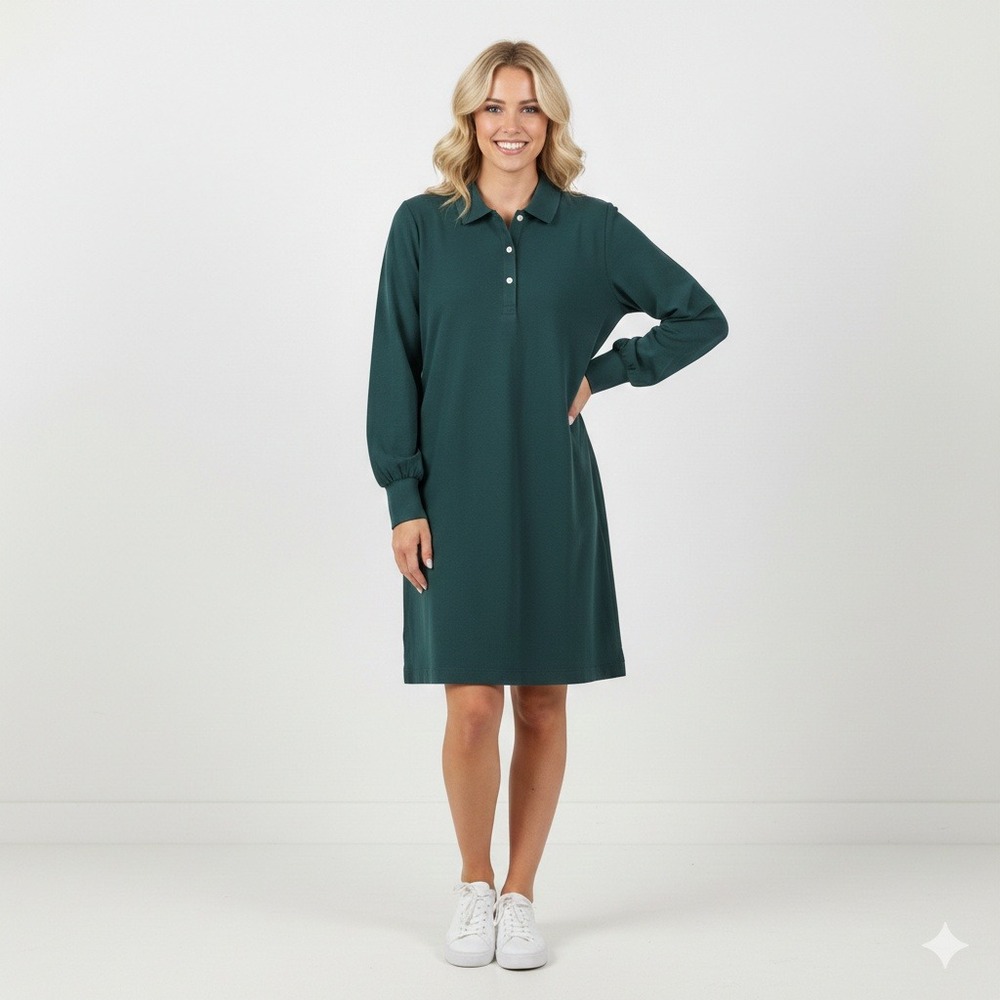 NWT Tuckernuck June Bug Green Pique Cotton Long Sleeve Polo Dress Womens M